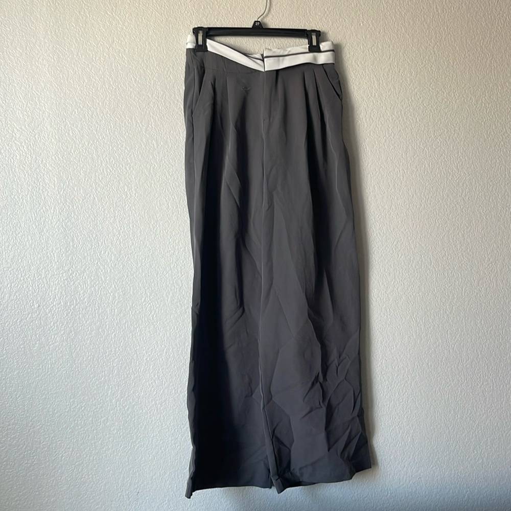 Gray pants with white waist band